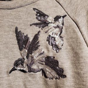 XL Verve Ami Grey Sequin Hummingbird Sweater